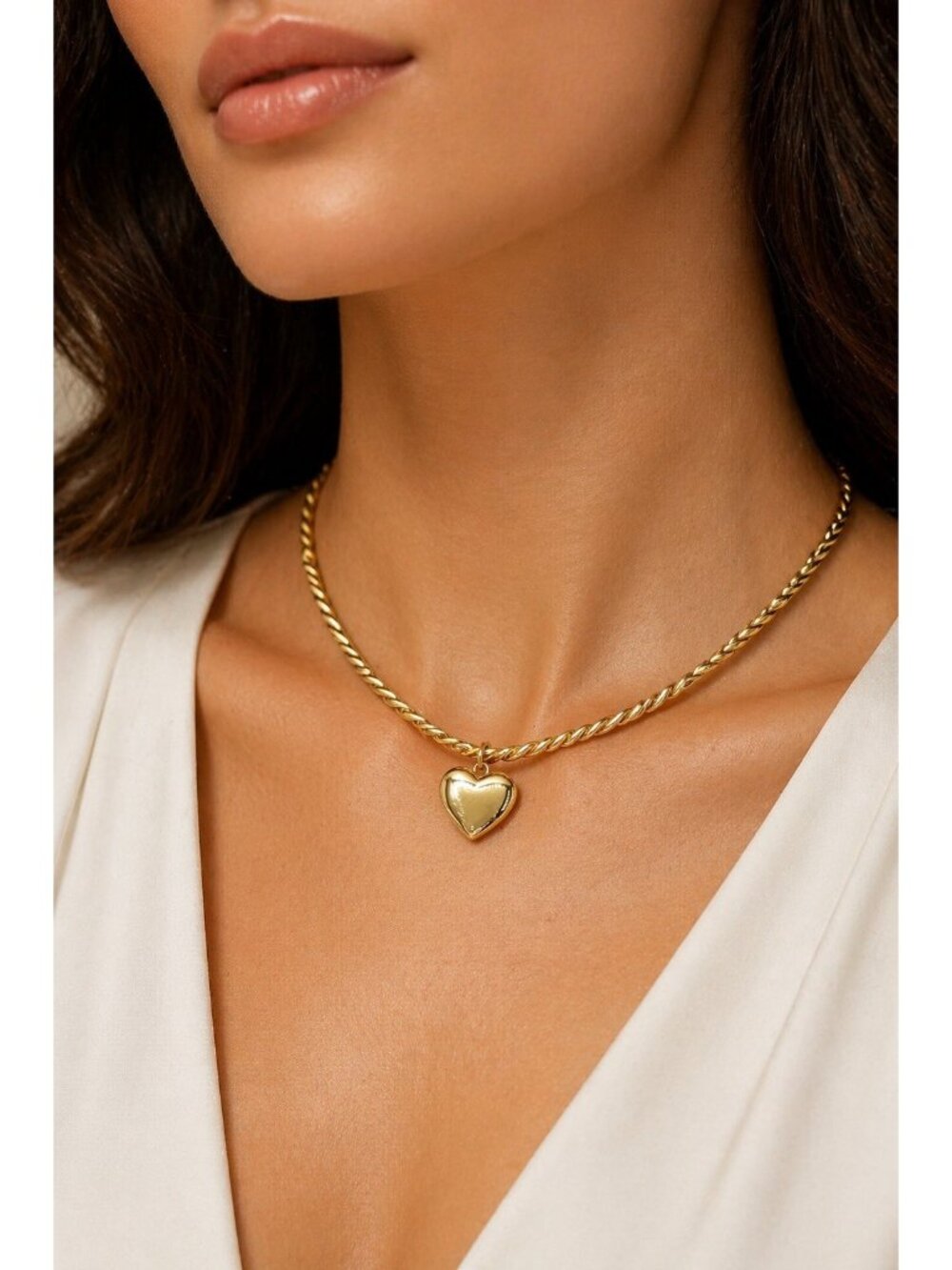 New Argento Vivo Gold Tone Heart Pendant Necklace Twisted Collar Choker Giftable